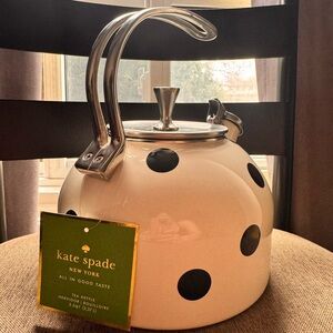 kate spade Cream and Black Polka Dot Tea Kettle